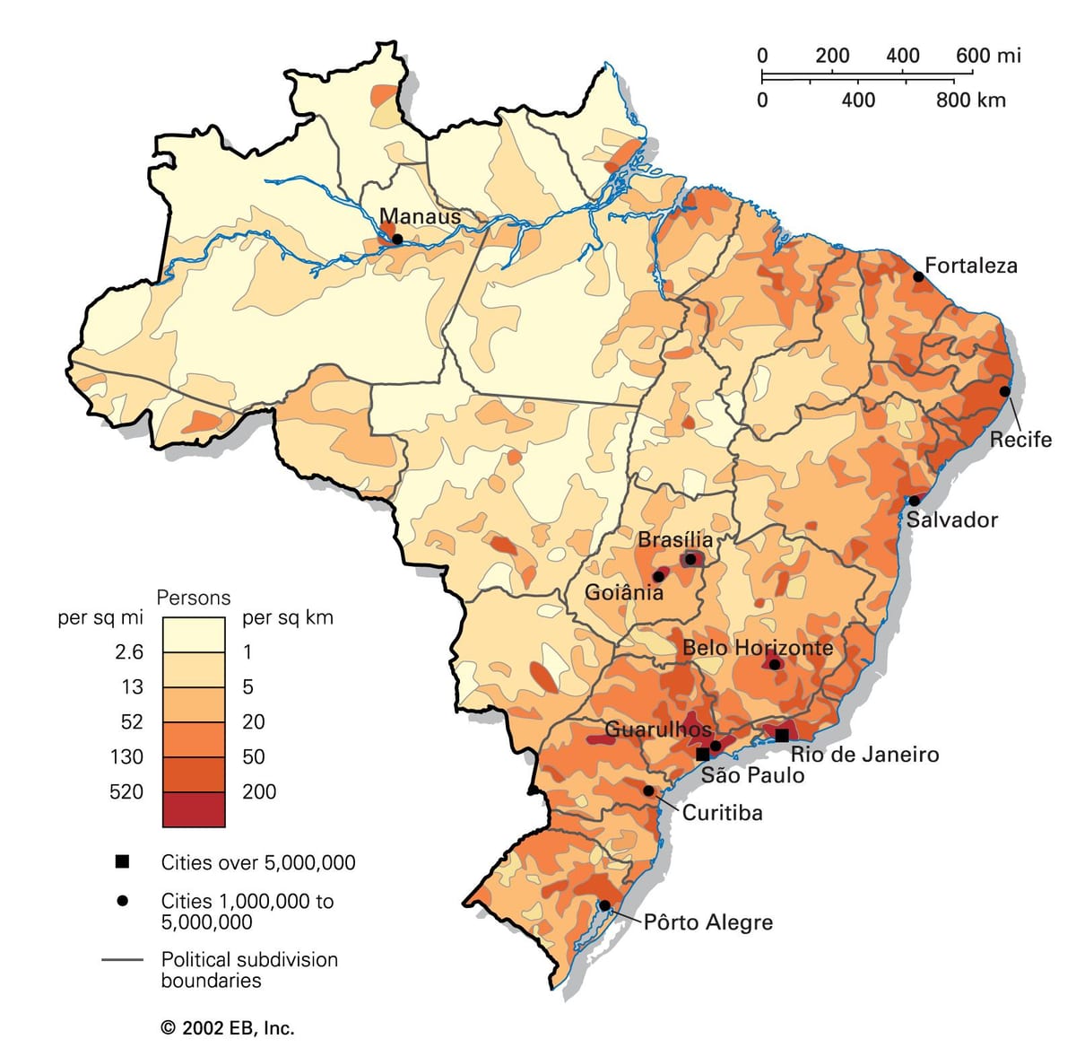 densidade populacional mapa do Brasil