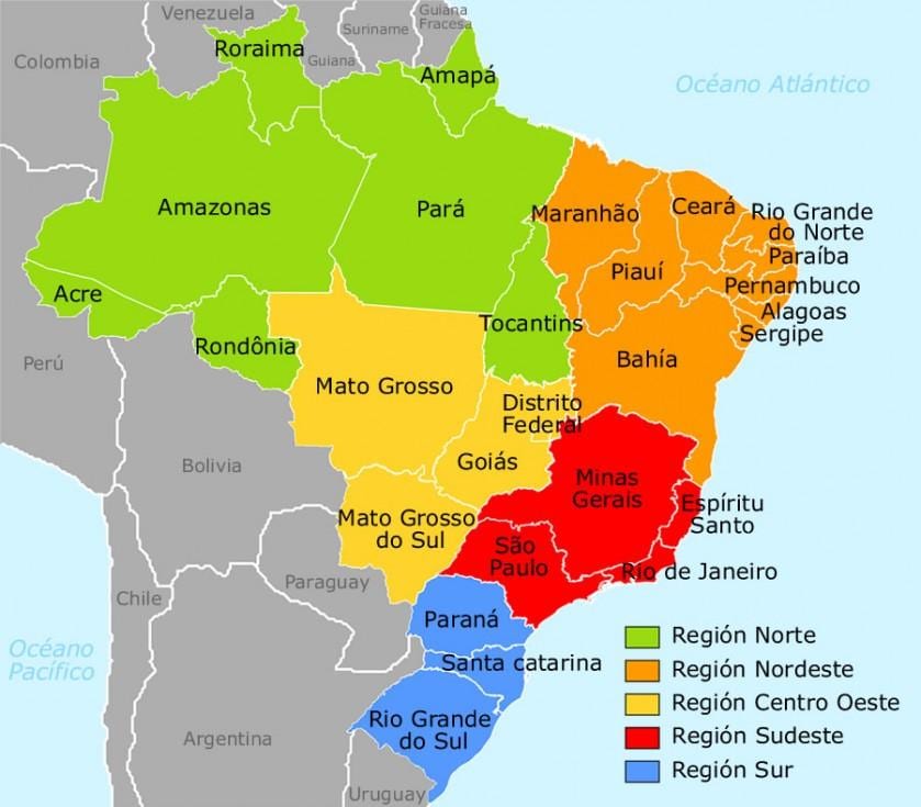 Brasil, regiões de mapa de