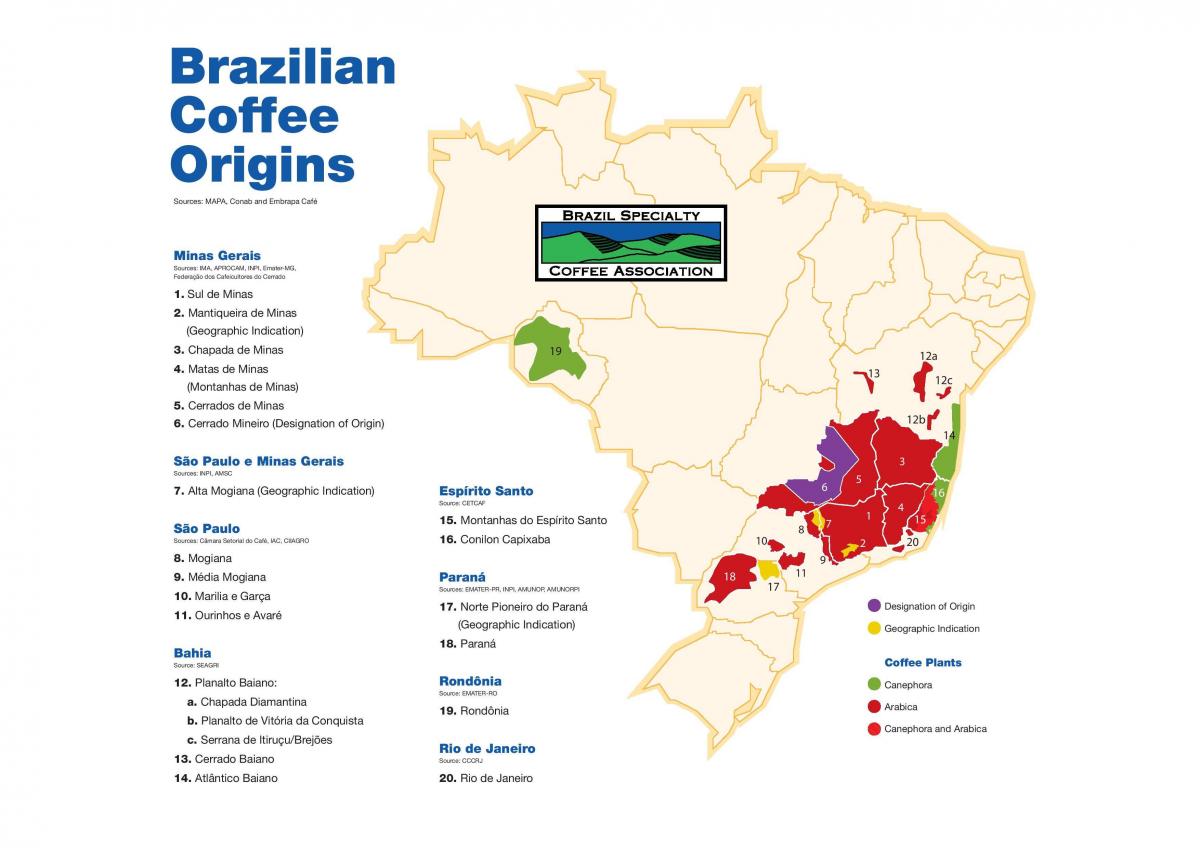 mapa do Brasil de café
