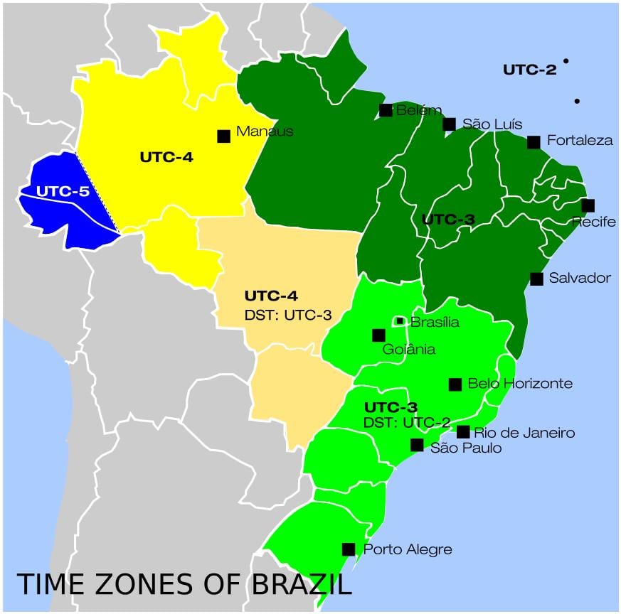 mapa do Brasil fusos horários