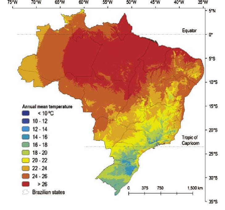 mapa do Brasil de temperatura