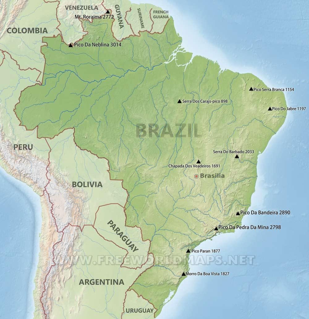 montanhas no mapa do Brasil