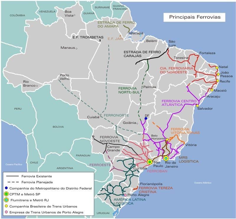 Mapa ferroviário do brasil